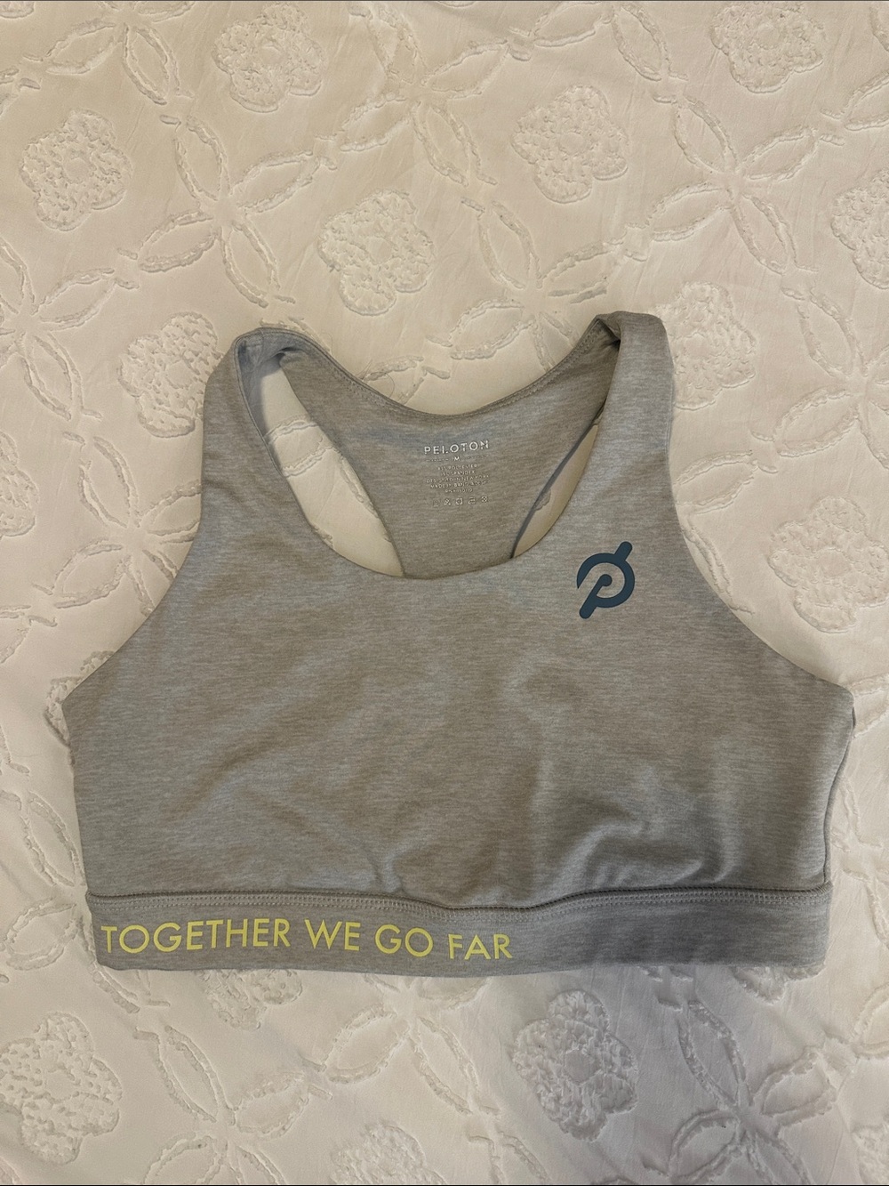 Peloton Light Gray Racerback Sports Bra with Yellow Slogan
